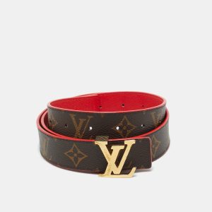 Louis Vuitton Red Leather and Monogram Canvas LV Initiales Reversible Belt 80 CM, Belt Buckles - Luxury Closet catalog