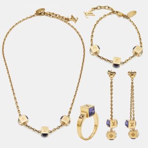 Louis Vuitton Gamle Crystals Gold Tone Necklace Bracelet Ring and Earrings Set, Jewelry - Luxury Closet catalog