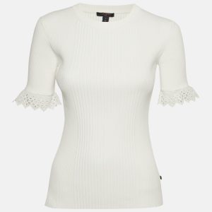 Louis Vuitton White Broderie Anglaise Trim Rib Knit Top S, Shirts & Tops - Luxury Closet catalog