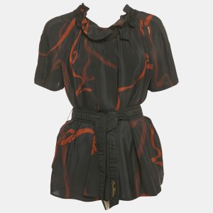 Louis Vuitton Black Printed Silk Tie Waist Short Sleeve Blouse S, Shirts & Tops - Luxury Closet catalog