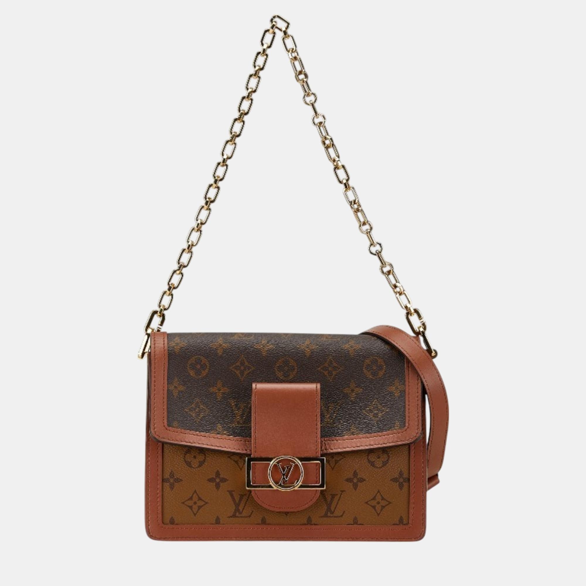 Louis Vuitton Brown Pvc Leather Monogram Reverse Dauphine Mm Chain Shoulder Bag, Shoulder Bags - Luxury Closet catalog