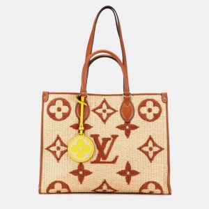 Louis Vuitton Brown/Beige Raffia Calfskin Monogram Giant Onthego GM Tote Bag, Tote Handbags - Luxury Closet catalog