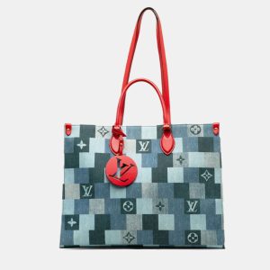 Louis Vuitton Blue Red Leather Monogram Denim OnTheGo GM Tote Bag, Tote Handbags - Luxury Closet catalog