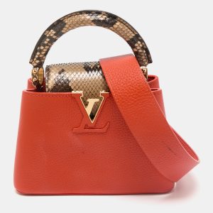 Louis Vuitton Orange/Beige Taurillon Leather and Python Mini Capucines Bag, Satchels - Luxury Closet catalog