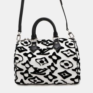 Louis Vuitton Speedy Bandouliere 25 White Noir Urs Fischer Monogram Canvas Boston Bag, Handbags - Luxury Closet catalog