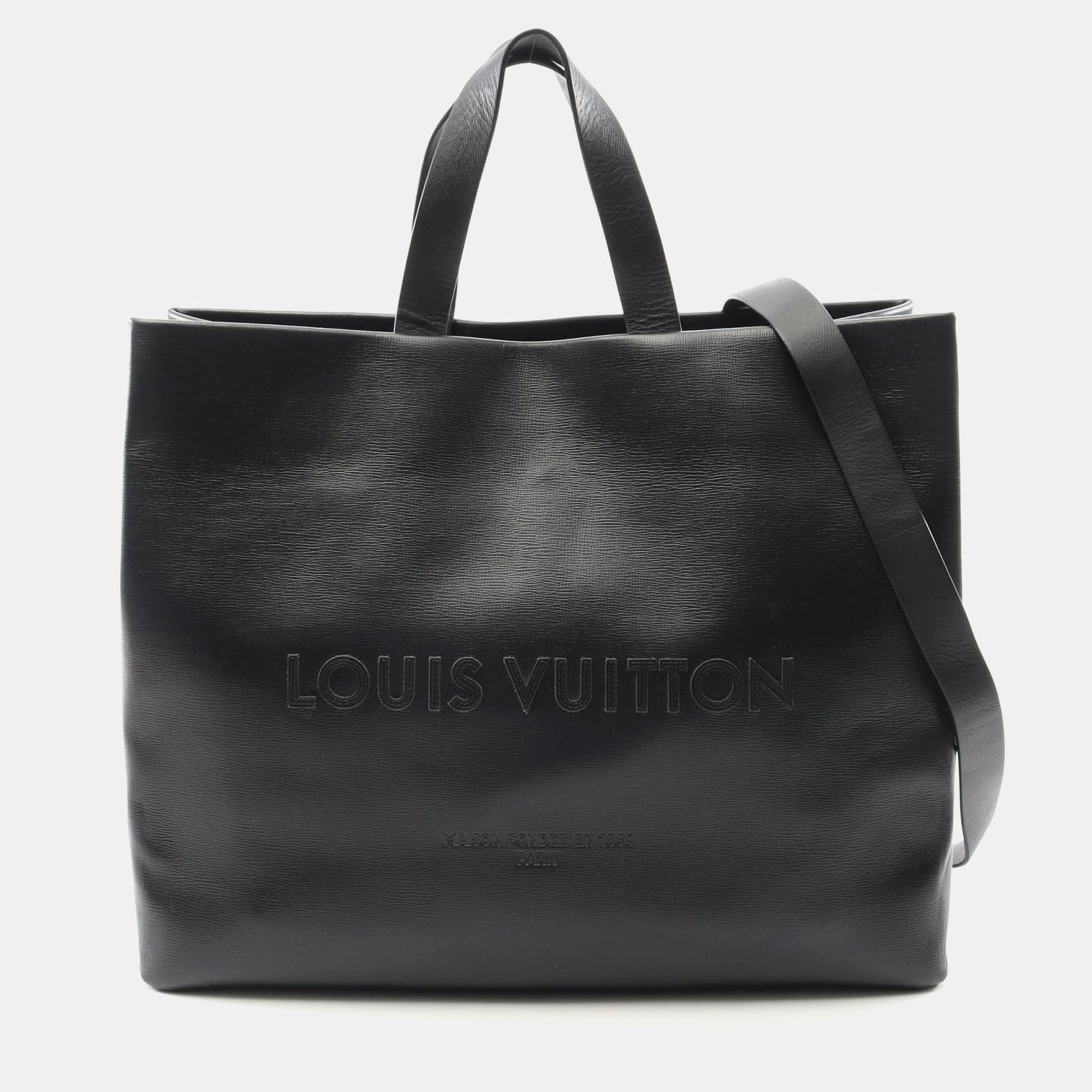Louis Vuitton Shopper Tote MM Black Leather Tote Bag, Tote Handbags - Luxury Closet catalog