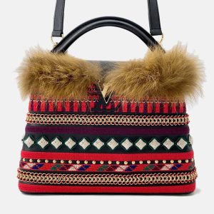 Louis Vuitton Capucines Multicolor Noir Red Leather Fur Top Handle Bag, Satchels - Luxury Closet catalog