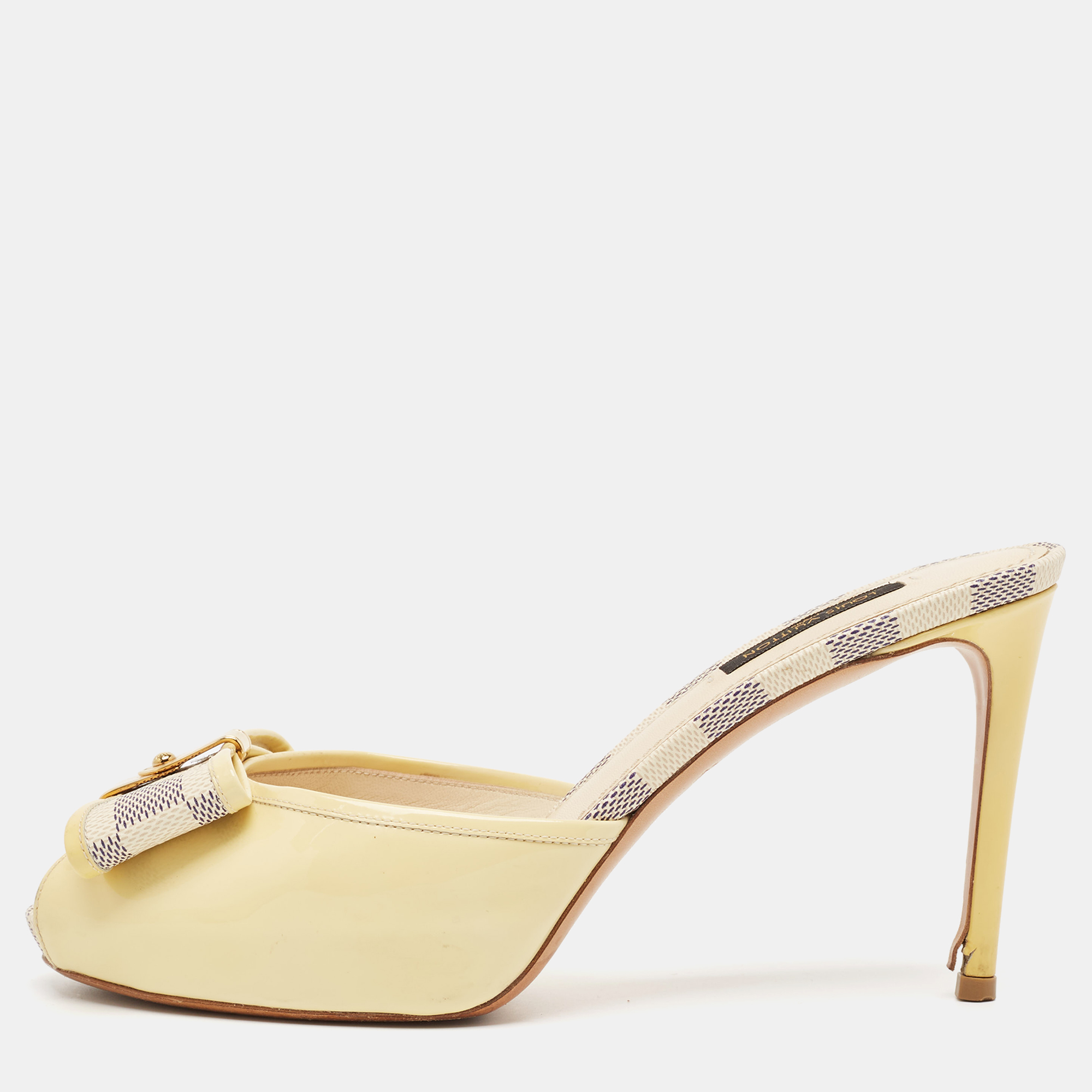 Louis Vuitton Cream Patent Leather Azur Damier Canvas Sandals Size 38.5, Sandals - Luxury Closet catalog