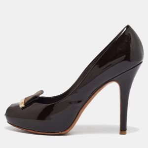 Louis Vuitton Dark Brown Patent Leather Peep Toe Pumps Size 36.5, Pumps - Luxury Closet catalog