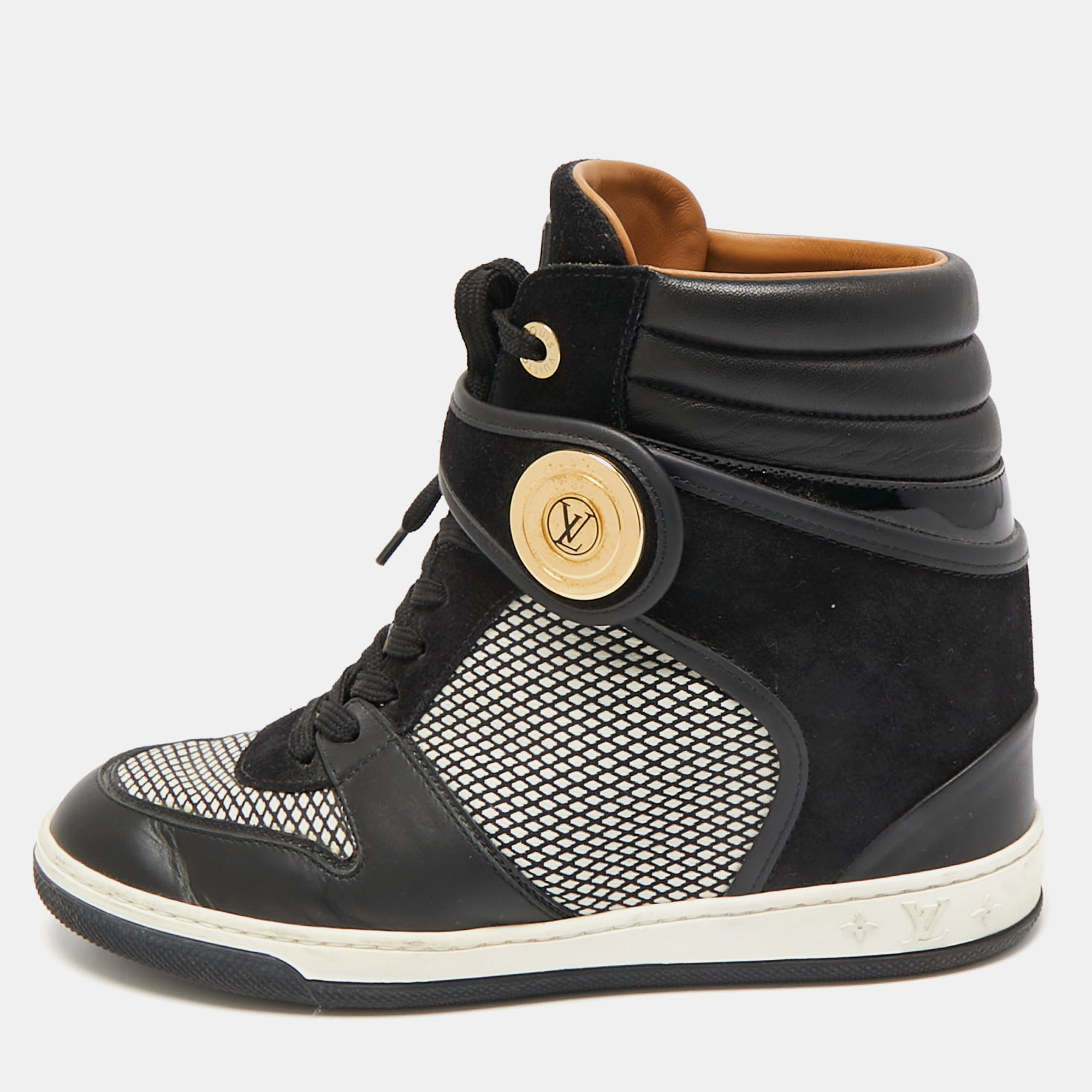 Louis Vuitton Black Leather and Fabric Postmark Wedge Sneakers Size 37.5, Athletic Shoes & Sneakers - Luxury Closet catalog