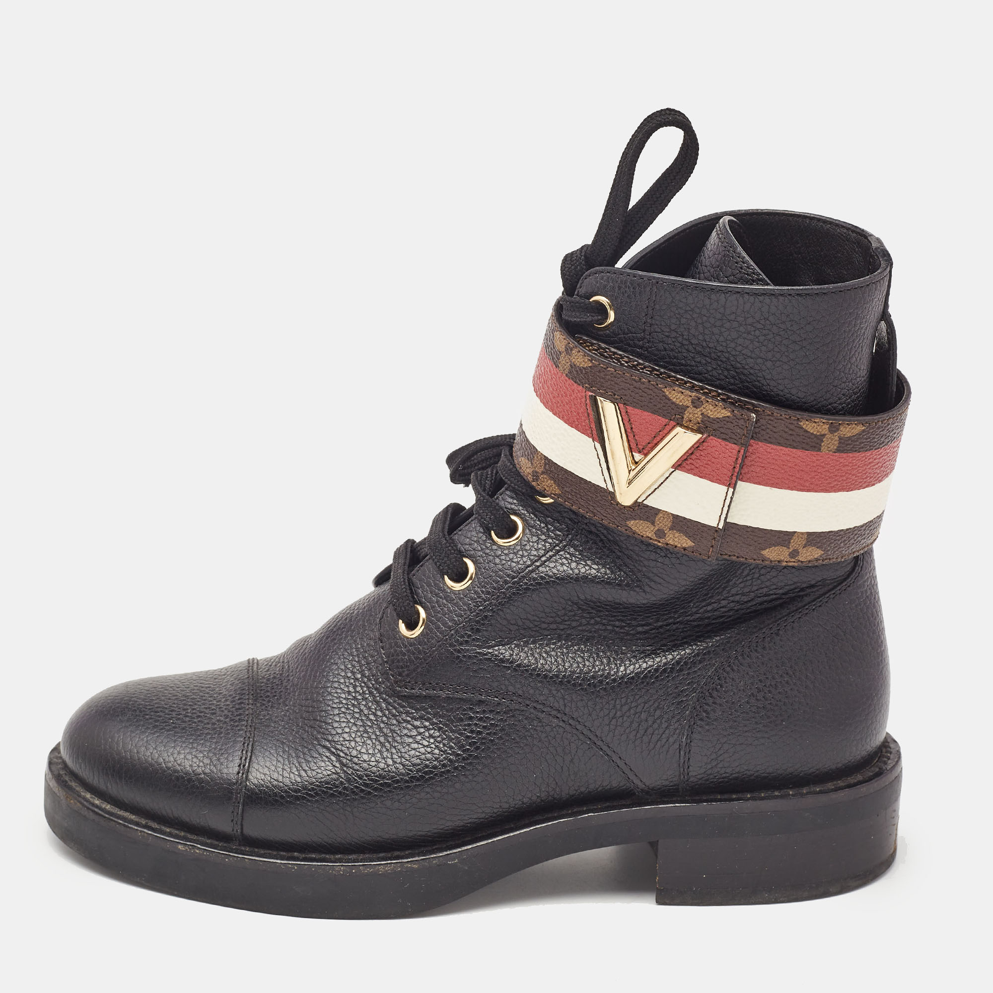Louis Vuitton Black Leather Wonderland Flat Ranger Combat Boots Size 36, Boots - Luxury Closet catalog