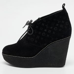 Louis Vuitton Black Monogram Suede Wedge Ankle Boots Size 36, Boots - Luxury Closet catalog