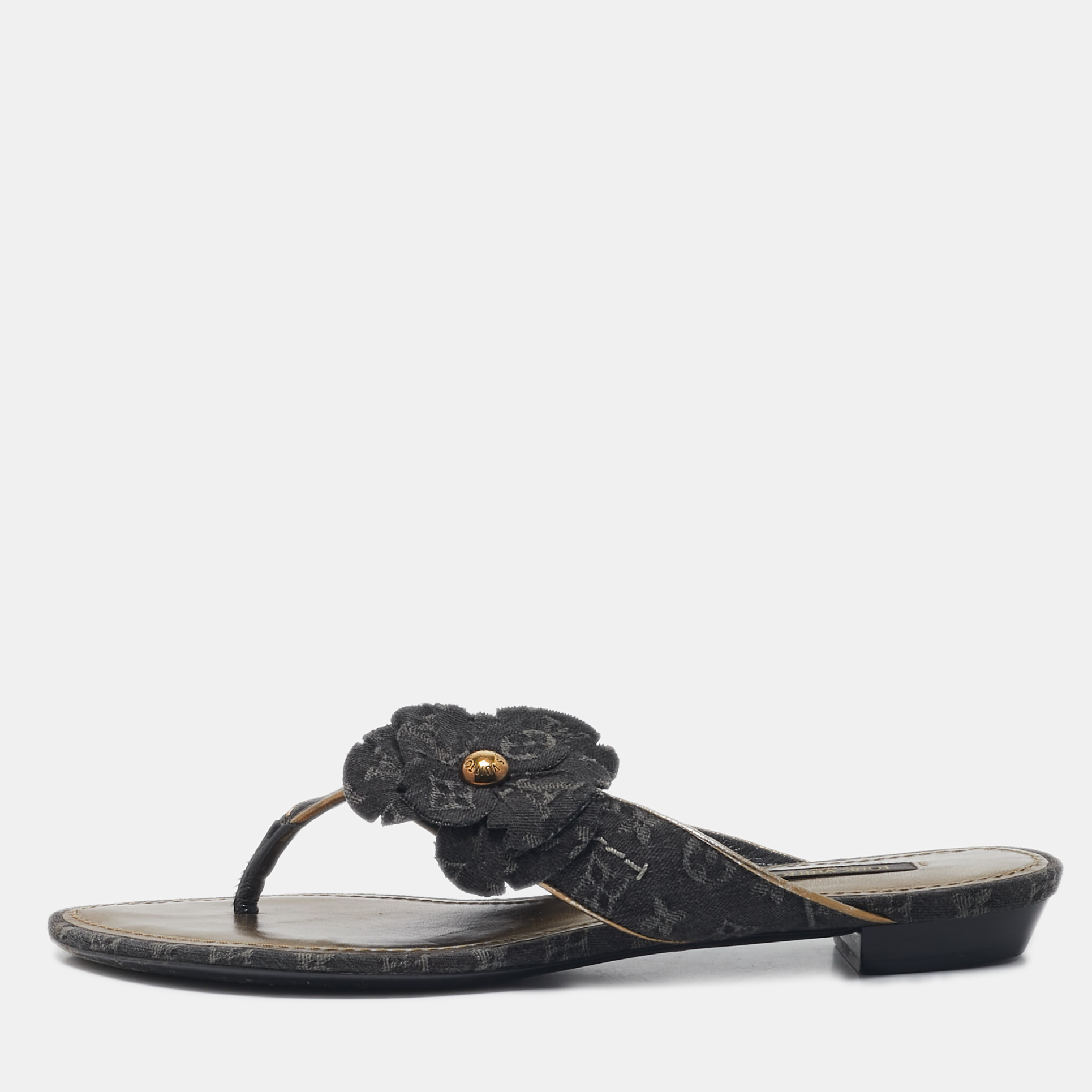 Louis Vuitton Black Denim Trim Monogram Thong Sandals Size 37, Sandals - Luxury Closet catalog