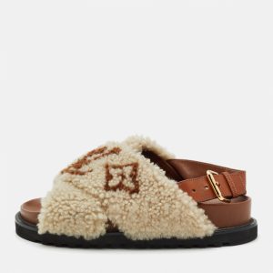 Louis Vuitton White/Brown Shearling Fur and Leather Paseo Comfort Mules Size 36, Sandals - Luxury Closet catalog