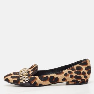 Louis Vuitton Black/Brown Calf Hair Embellished Smoking Slippers Size 37.5, Flats - Luxury Closet catalog