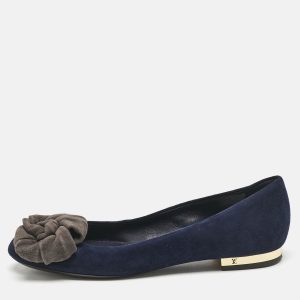 Louis Vuitton Navy Blue Suede Flower Embellished Ballet Flats Size 36.5, Flats - Luxury Closet catalog