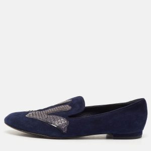 Louis Vuitton Navy Blue Python Leather and Suede LV Logo Smoking Slippers Size 36.5, Loafers & Slip-Ons - Luxury Closet catalog