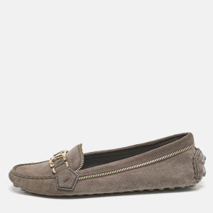 Louis Vuitton Dark Grey Suede Oxford Zip Detail Slip On Loafers Size 38.5, Loafers & Slip-Ons - Luxury Closet catalog