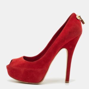Louis Vuitton Red Suede Oh Really! Platform Peep Toe Pumps Size 38, Pumps - Luxury Closet catalog