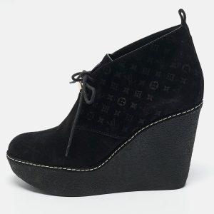 Louis Vuitton Black Monogram Suede Wedge Ankle Boots Size 38, Boots - Luxury Closet catalog