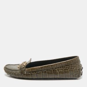 Louis Vuitton Green Croc Embossed Leather Dauphine Loafers Size 39.5, Loafers & Slip-Ons - Luxury Closet catalog