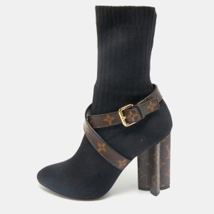 Louis Vuitton Black/Brown Knit Fabric And Monogram Canvas Ankle Boots Size 39, Boots - Luxury Closet catalog
