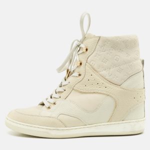 Louis Vuitton Beige Monogram Suede and Leather Millennium Wedge Sneakers Size 37, Athletic Shoes & Sneakers - Luxury Closet catalog