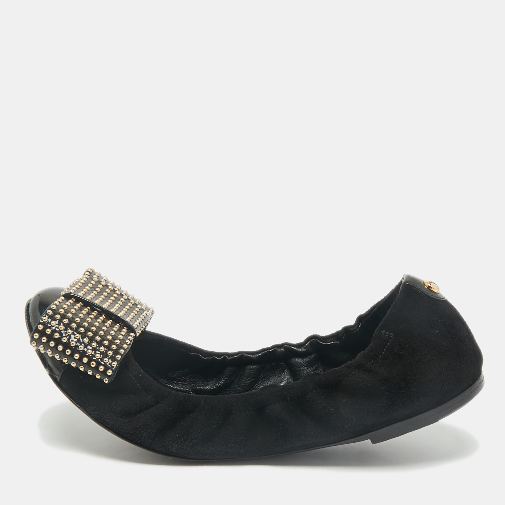Louis Vuitton Black Suede and Patent Leather Mimi Studded Bow Scrunch Ballet Flats Size 37, Flats - Luxury Closet catalog