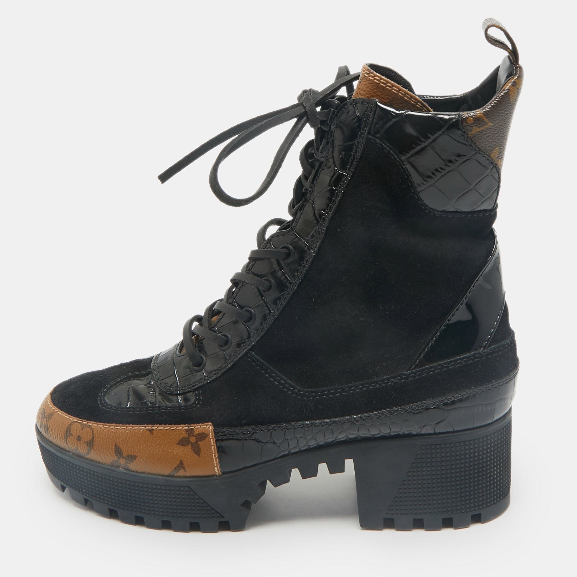 Louis Vuitton Black Suede and Monogram Canvas Laureate Desert Boots Size 39, Boots - Luxury Closet catalog