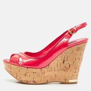 Louis Vuitton Red Monogram Vernis Patent Wedge Sandals Size 37.5, Sandals - Luxury Closet catalog
