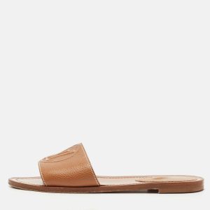 Louis Vuitton Brown Leather Lock It Flat Slides Size 37, Flats - Luxury Closet catalog