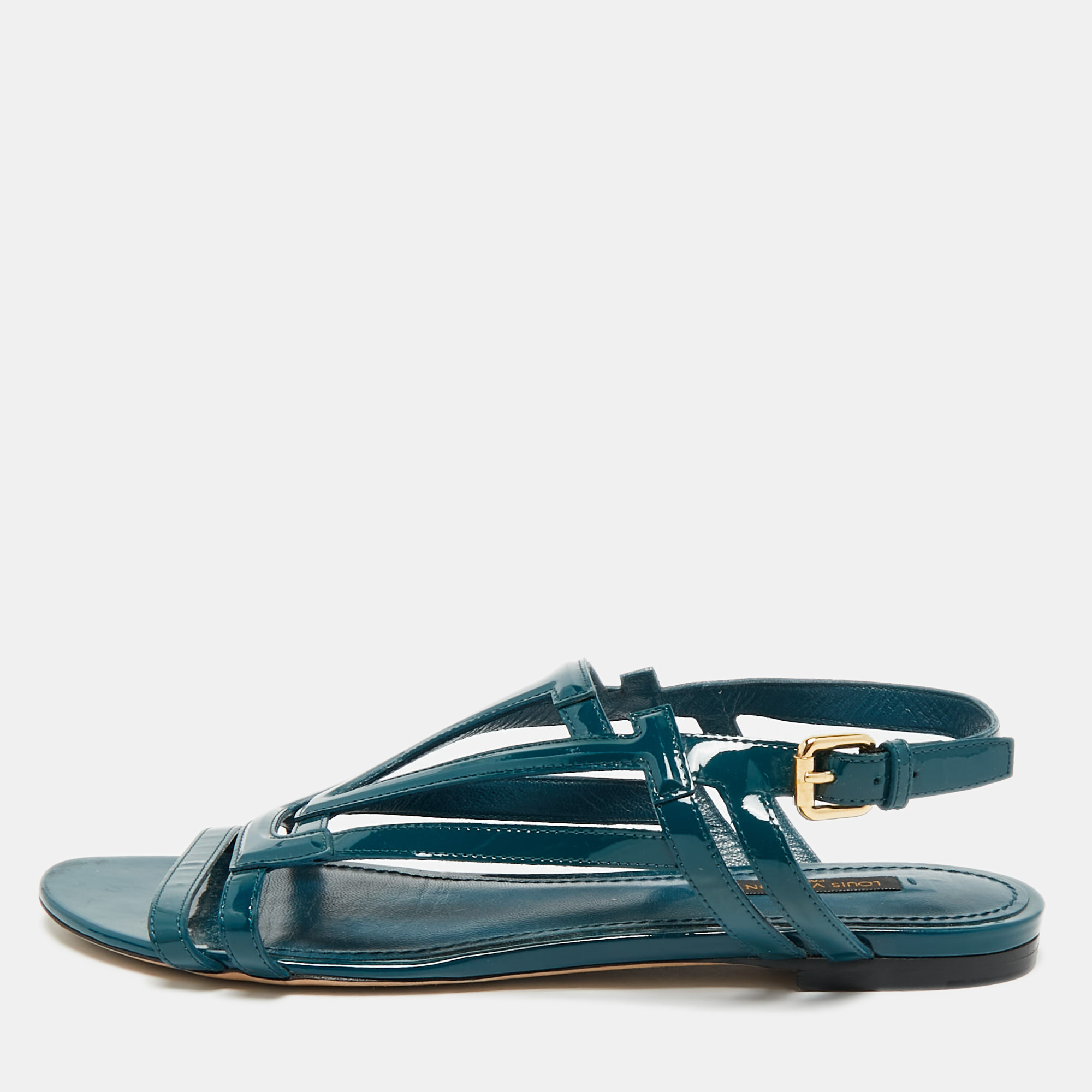 Louis Vuitton Dark Green Patent Leather Crossing Logo Flat Sandals Size 39, Sandals - Luxury Closet catalog