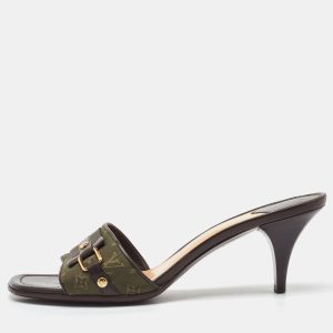 Louis Vuitton Green/Brown Canvas and Leather Open Toe Slide Sandals Size 38.5, Sandals - Luxury Closet catalog