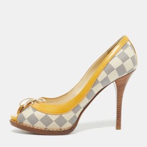 Louis Vuitton Yellow Damier Azur Canvas And Patent Peep Toe Pumps Size 37.5, Pumps - Luxury Closet catalog