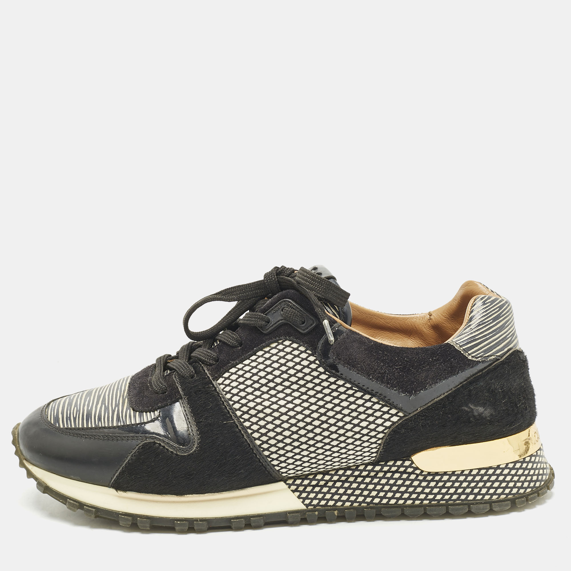 Louis Vuitton Black/White Calf Hair and Leather Run Away Lace Up Sneakers Size 37, Athletic Shoes & Sneakers - Luxury Closet catalog