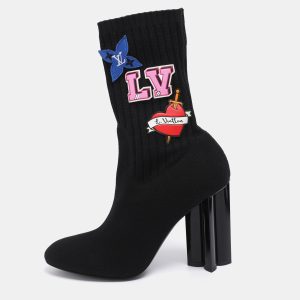 Louis Vuitton Black Knit Fabric LV Black Heart Sock Ankle Boots Size 38.5, Boots - Luxury Closet catalog