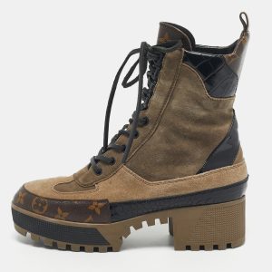 Louis Vuitton Multicolor Croc Embossed Leather and Suede Laureate Ankle Length Boots Size 38.5, Boots - Luxury Closet catalog