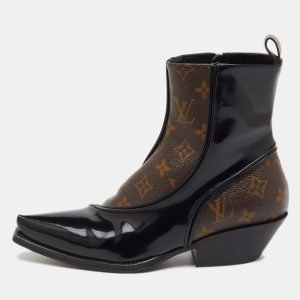 Louis Vuitton Black Patent Leather and Monogram Canvas Matador Ankle Boots Size 36, Boots - Luxury Closet catalog