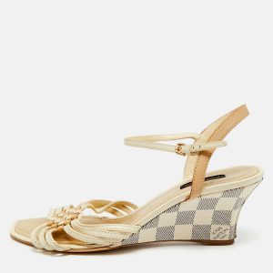 Louis Vuitton Cream Leather and Monogram Canvas Slingback Wedge Sandals Size 39.5, Sandals - Luxury Closet catalog