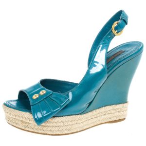 Louis Vuitton Blue Patent Espadrilles Slingback Wedges Size 37.5, Sandals - Luxury Closet catalog