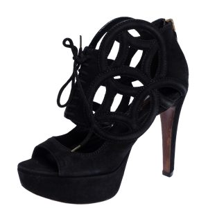 Louis Vuitton Black Suede Cutout Monogram Platform Ankle Boots Size 36, Boots - Luxury Closet catalog
