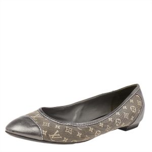 Louis Vuitton Metallic Grey Monogram Canvas and Leather Ballet Flats Size 37.5, Flats - Luxury Closet catalog