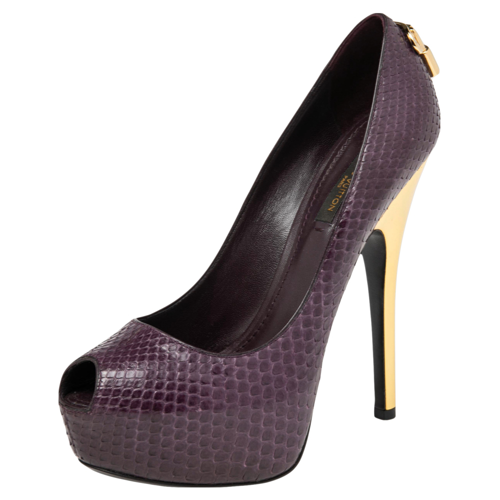 Louis Vuitton Purple Python Oh Really! Peep Toe Platform Pumps Size 36.5, Pumps - Luxury Closet catalog