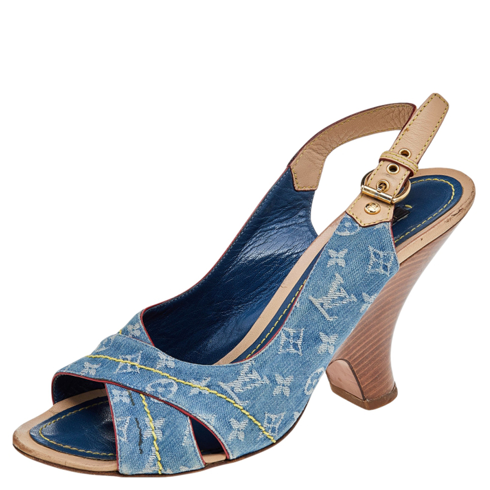 Louis Vuitton Blue Monogram Denim and Leather Slingback Sandals Size 38.5, Sandals - Luxury Closet catalog
