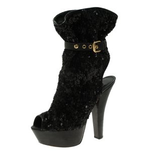 Louis Vuitton Black Sequins and Leather Peep Toe Platform Ankle Boots Size 37, Boots - Luxury Closet catalog