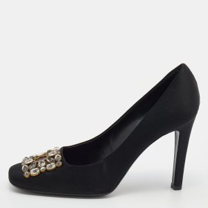 Louis Vuitton Black Satin Crystal Embellished Square Toe Pumps Size 39.5, Pumps - Luxury Closet catalog