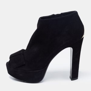 Louis Vuitton Black Suede Bow Peep Toe Ankle Booties Size 36.5, Boots - Luxury Closet catalog