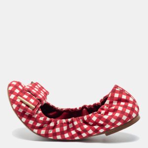 Louis Vuitton Red/White Fabric Scrunch Bow Ballet Flats Size 37.5, Flats - Luxury Closet catalog