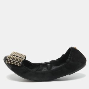 Louis Vuitton Black Suede and Patent Leather Mimi Studded Bow Scrunch Ballet Flats Size 38, Flats - Luxury Closet catalog