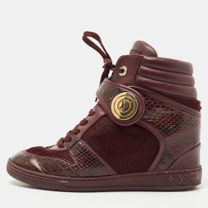 Louis Vuitton Burgundy Calf Hair and Python Leather High Top Sneakers Size 37.5, Athletic Shoes & Sneakers - Luxury Closet catalog